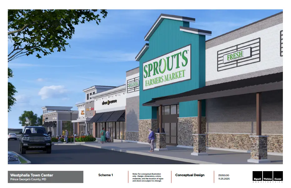 Conceptual rendering of a Sprouts Farmers Market at Westphalia Town Center.